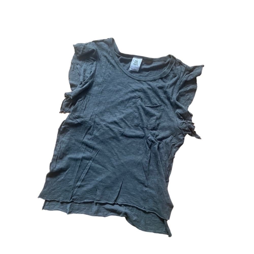 We The Free by Free People Gray Asymmetrical Ruffled Muscle Tee